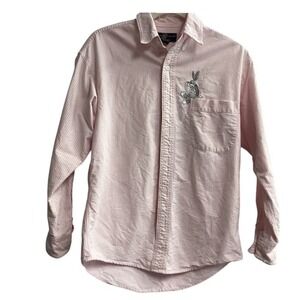 Warner Bros. Bugs Bunny‎ Embroidered Striped Button-Up Shirt XS White Pink